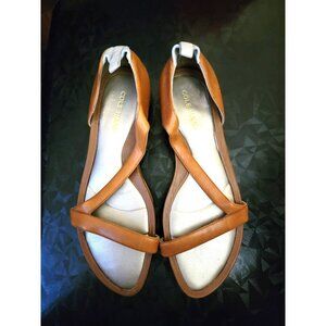 Cole Haan Womens Tan Open-Toe Sandals With Nike Air Sole & White Accent Size 9.5